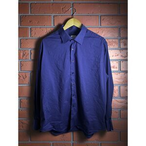 GF Ferre Navy Blue Button Up Dress Shirt Men's 17 3/4 (45) Long Sleeve